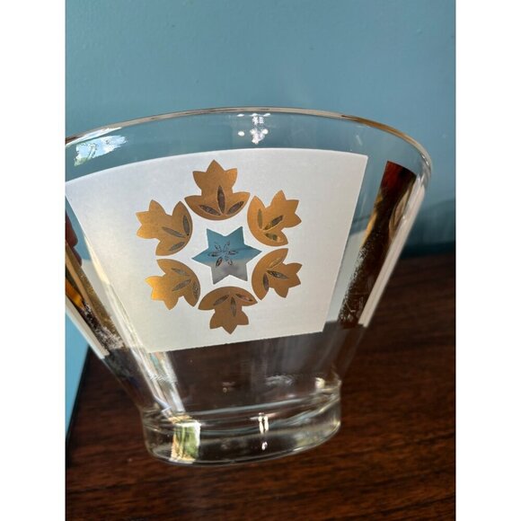 Vintage MCM Glass Bowl Chip & Dip Serving Fruit Frosted White Gold 2 Pc - Picture 4 of 10